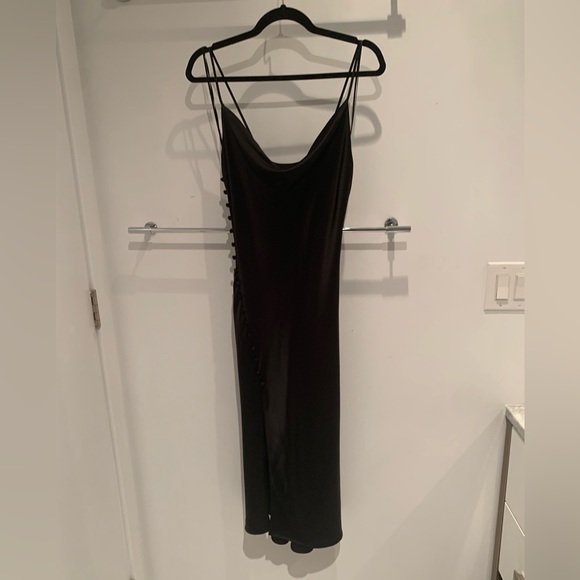 Zara black cowl slip dress with a slit on the side and bottom detail size s. - Picture 1 of 5